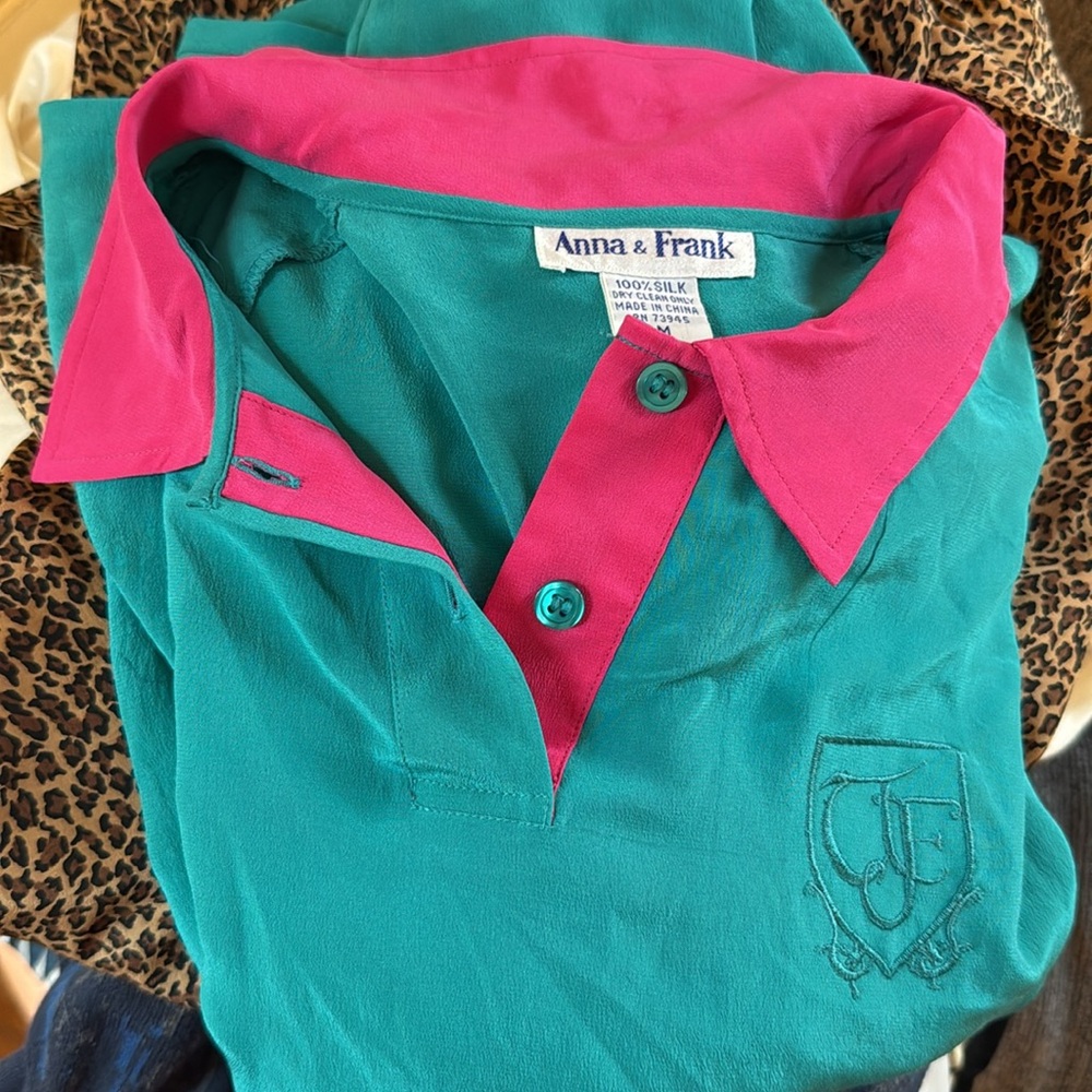 Vintage Teal Blouse with Pink Collar - Picture 13 of 13
